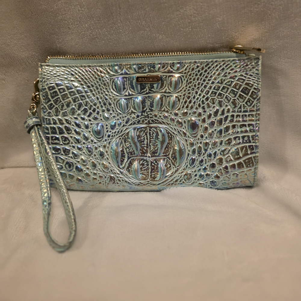 Brahmin Shimmering Aqua Croc Wristlet